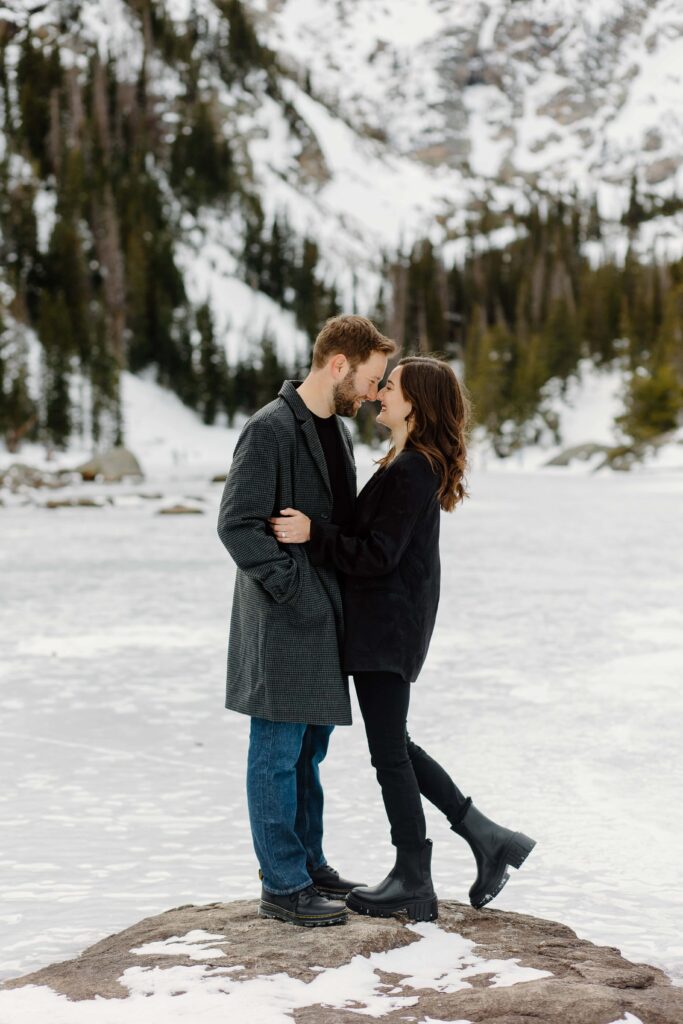 Annie and Josh sharing a quiet moment during their winter engagement session.